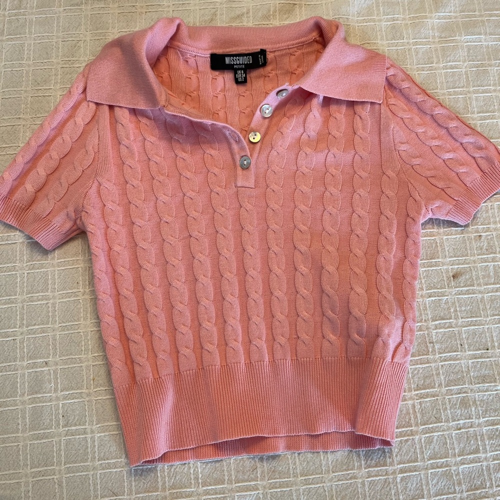 Missguided Blush Knit Polo Top